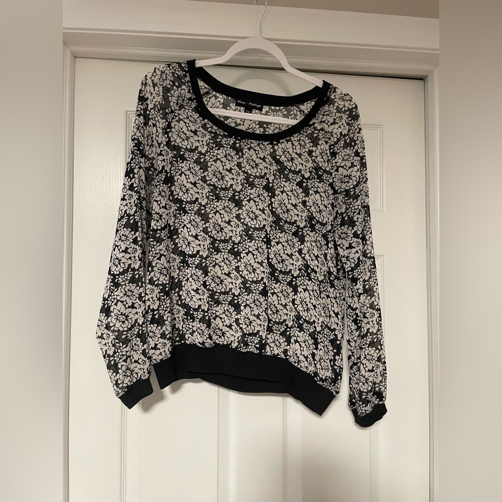 Floral Black and White Women's Sheer top